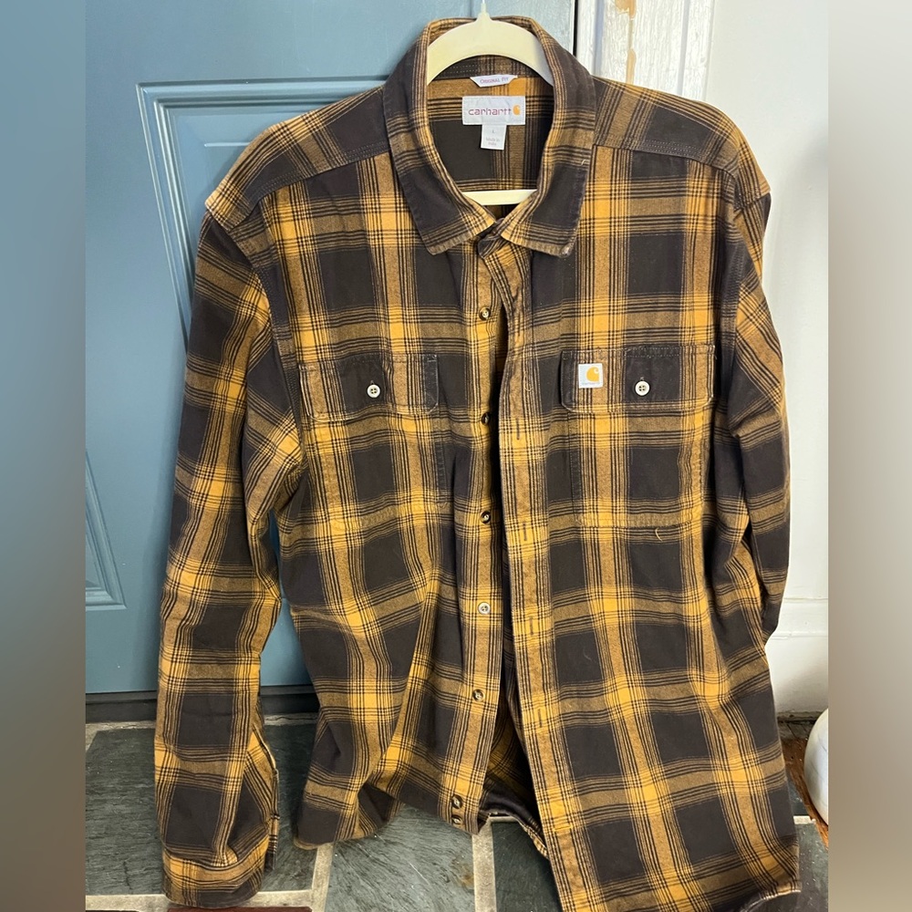 Carhartt Yellow and Black Plaid Shirt
